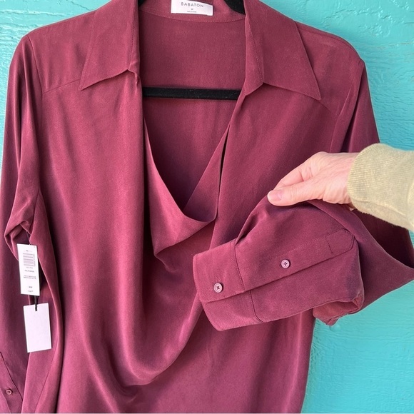 ARITZIA BABATON RICH MAROON REIHANA SILK LONG SLEEVE TOP SIZE MEDIUM NWT - Picture 4 of 9